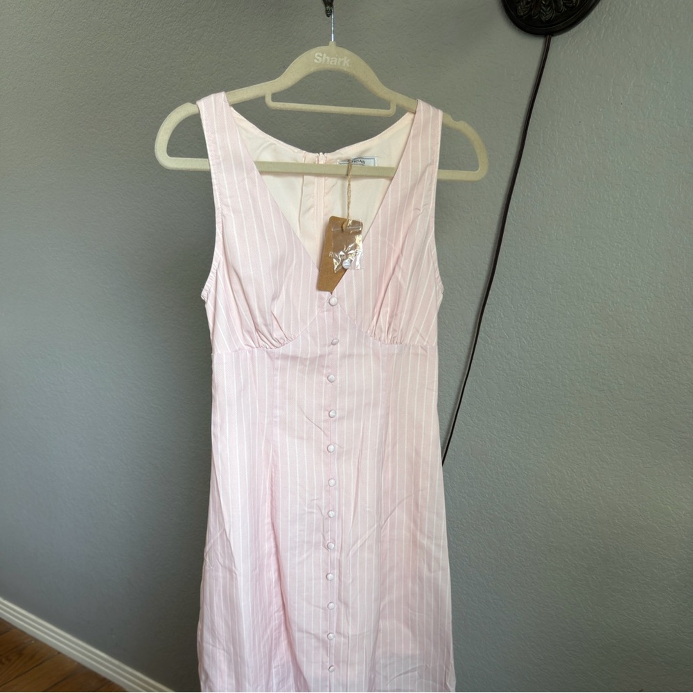 RIHOAS Light Pink Striped Midi Dress
